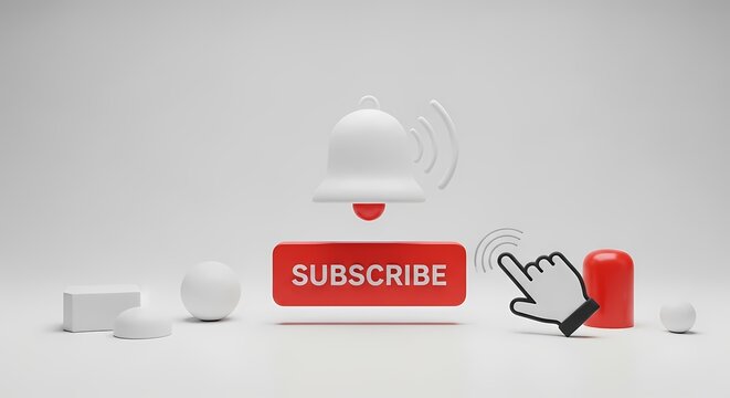 3D subscribe button with notification bell and mouse cursor click