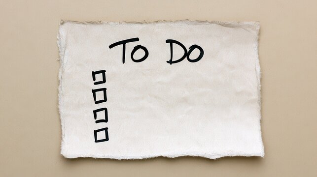 A handwritten To Do list on textured handmade paper with check boxes. Perfect for productivity and time management.