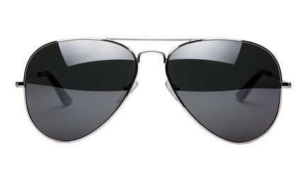 Silver aviator sunglasses with dark polarized lenses, isolated on transparent background © iPNGi