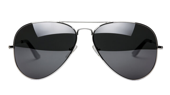 Silver aviator sunglasses with dark polarized lenses, isolated on transparent background