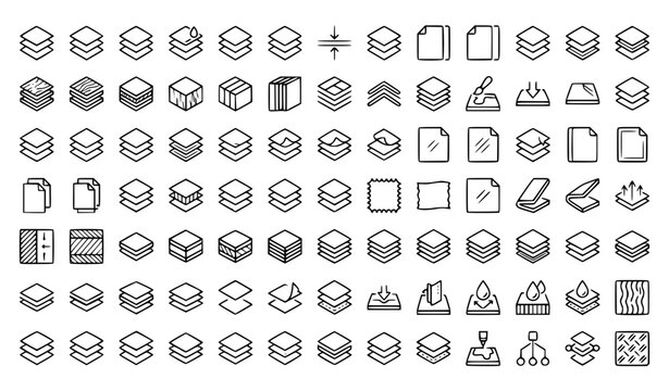 Layered Materials and Coating Thin Line Icon Set Editable Vector