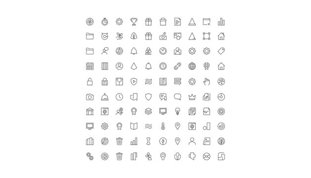Universal Prototyping Macro Grid Layout Featuring Mega Bundle Collection of Multi Purpose Fine Line Icons for Web and Mobile UI Menus