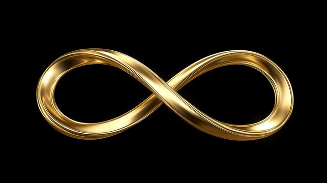 Shiny gold infinity symbol glowing against a dark background. Perfect for wealth and eternity concepts.