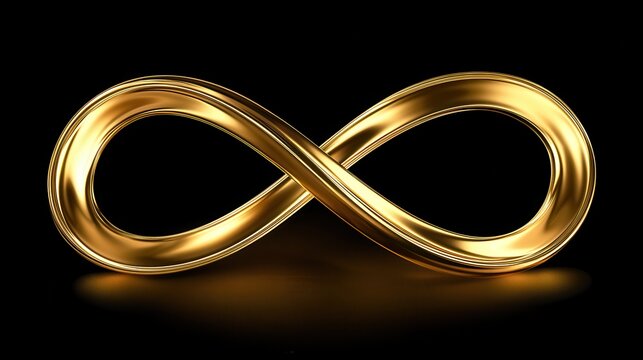 Golden infinity sign glowing softly on a dark surface. Excellent design element for eternity and timelessness.