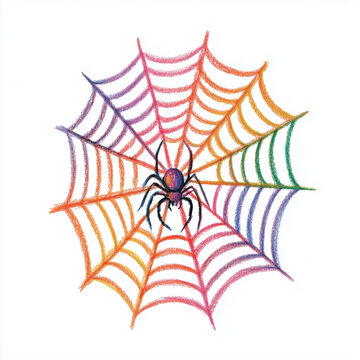 Colorful spider web with a spider drawn in vibrant shades  