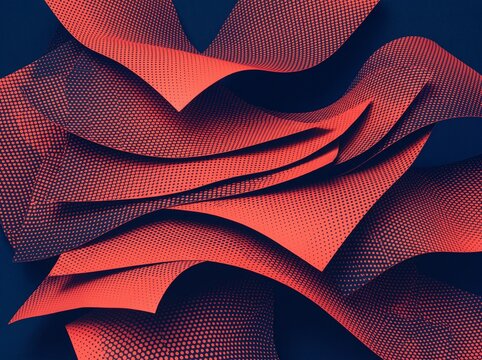 Layered Coral and Navy Halftone Sheets With Curved Dotted Graphic Texture