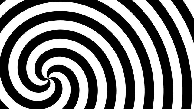 Abstract monochrome spiral animation featuring hypnotic rotating black and white optical illusion patterns for background design