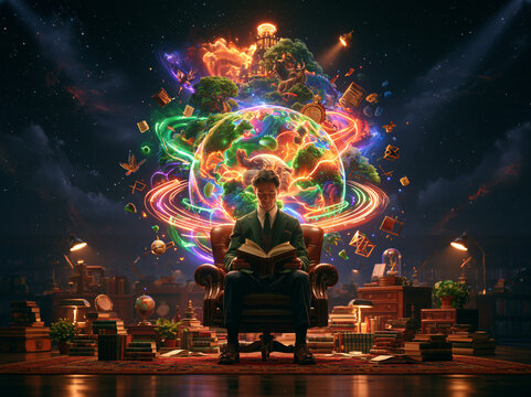 Reader Surrounded by a Universe of Knowledge