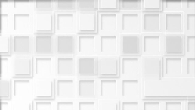 Minimalist white abstract background with an elegant mosaic grid pattern of square cutout shapes. This clean modern neomorphism design is full HD and a seamless loop.