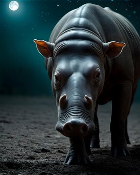 A babirusa pig hybrid fictional species, digitally created animal,  in lunar shadow