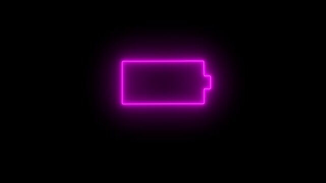 Glowing green and purple neon line Battery icon animated video. Lightning blinking bolt symbol4 k video.