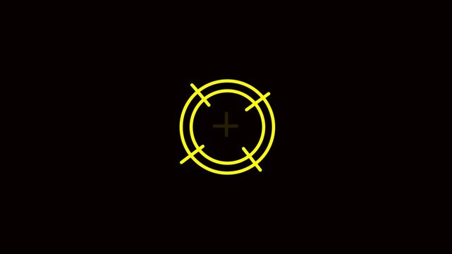 Glowing neon light target icon animation. Military training, Military target icon animation on black background.