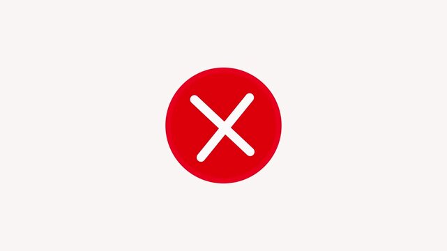 Animated wrong mark red icon appearing on white background