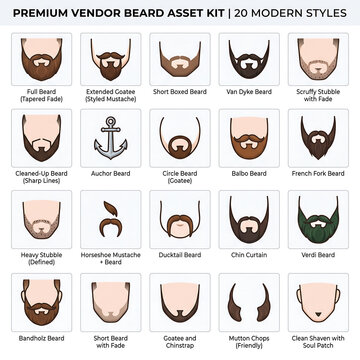 Premium Vendor Beard Asset Kit 20 Modern Styles Vector Illustrations