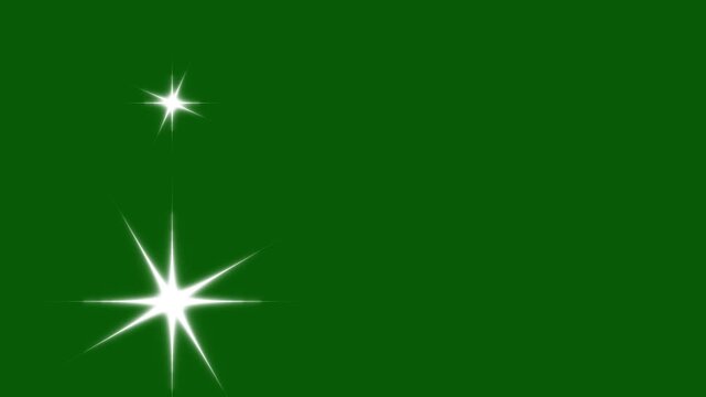 Sparkling star twinkle glitter white cartoon doodle animation, star sparkle vector doodles, glowing light effect, retro shine movement, twinkle animation on green background.4k loop animation