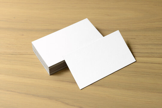 Business card template for branding identity on wood background