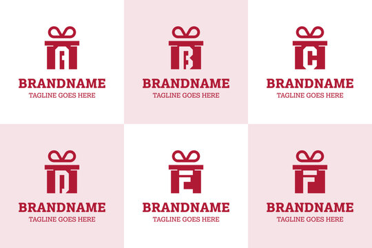 Letter A B C D E F Gift Package Logo, symbolizing generosity, celebration, and premium presentation