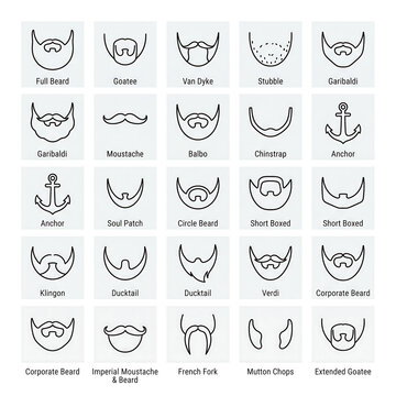 Set of Men Beard and Mustache Line Icons Vector Illustrations