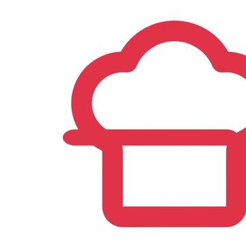 Minimalist red chef hat icon animation loop displays a professional culinary symbol for food service branding in this high quality vector graphic motion digital design clip.