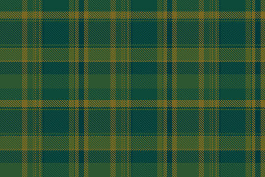 An ornamental tartan plaid pattern with a balanced check structure and dark and green tones. The seamless textile background recreates a woven fabric look with a natural decorative character.