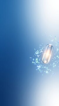 Fondo de presentaci&oacute;n de salud comercial de alta resoluci&oacute;n, c&aacute;psula m&eacute;dica transl&uacute;cida brillante con microflora probi&oacute;tica
