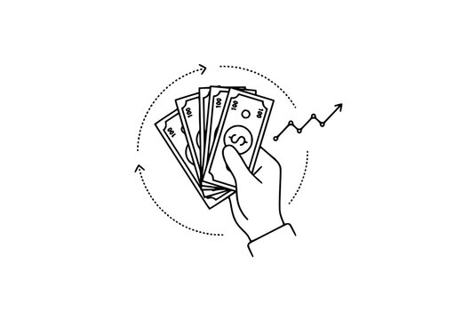 Animated cash payment hand icon with banknote movement for finance and business video design