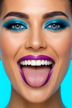 donna allegra con lingua di fuori con make-up