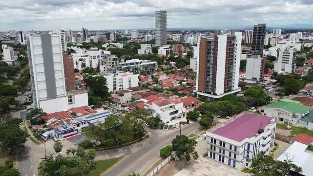 Urban real estate development slow tracking shot from drone.