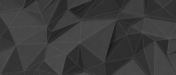 Fototapeta premium Abstract dark geometric background with polygonal shapes and dotted lines.