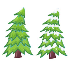 Fototapeta premium Snowy Winter Pine Tree Clipart - Hand Drawn Digital Illustration on a white background for cards, stickers, scrapbook and festive design 