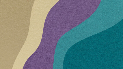 Abstract fluid wavy layered textured paper background in beige, violet, teal colors, flowing curved shapes for banner template © nikol85