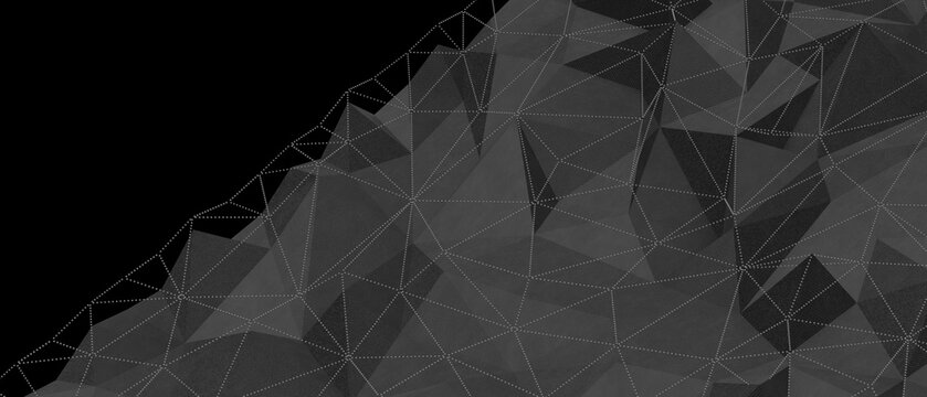 Dark abstract background with a gray geometric wireframe mesh pattern.