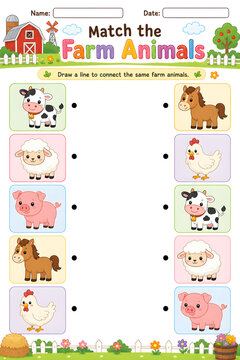 Preschool Farm Animal Matching Worksheet