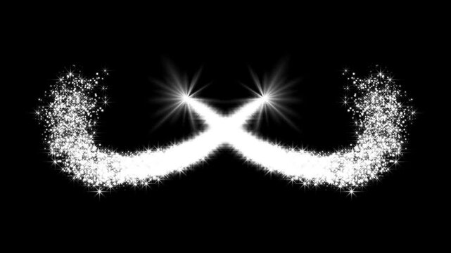Magical white glitter infinity symbol sparkling and dissolving on black background with glowing particles and elegant light effects