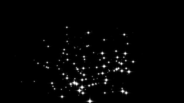 Abstract magic glitter animation, star line on a black screen background, Glowing 2D star sparkle animation, doodle cartoon twinkling stars with glitter burst effect, magical dust trail,4k video
