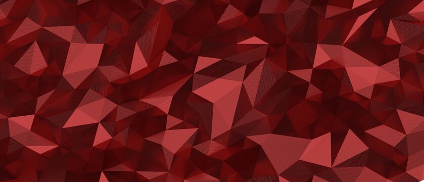 Geometric abstract background with dark red low poly facets and texture