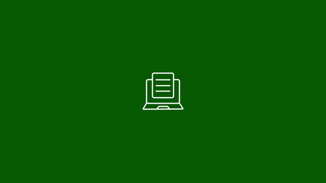 Minimalist laptop and document animation on green background, for business and, technology presentations