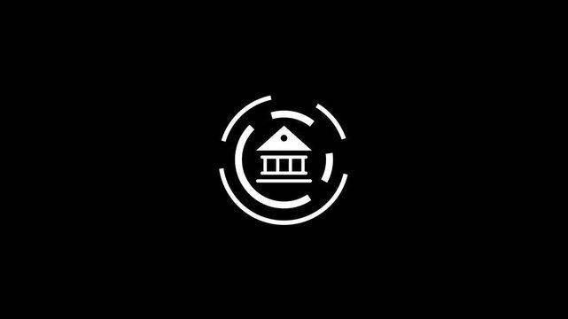 Bank Building Icon inside circle. Bank building icon animation
