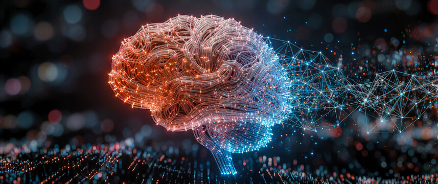 Futuristic Digital Brain Network Glowing with Neural Connections Over Dark Background