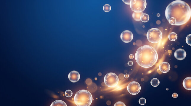 Fondo de presentaci&oacute;n de bienestar comercial de alta resoluci&oacute;n, microesferas transl&uacute;cidas con destellos de luz dorada y naranja