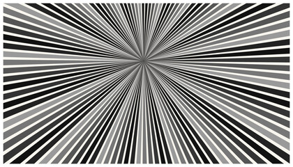 Fototapeta premium Monochrome radial burst vector illustration with grayscale striped rays for modern backdrop.