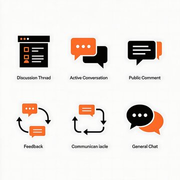 Communication icons set including discussion threads feedback and general chat in flat style