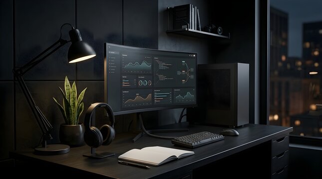 Premium dark modern creative workspace