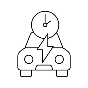 Electric vehicle EV charging time clock schedule line icon