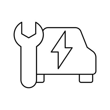 Electric vehicle EV repair maintenance service wrench line icon