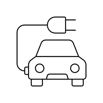 Electric vehicle EV with charging cable plug line icon
