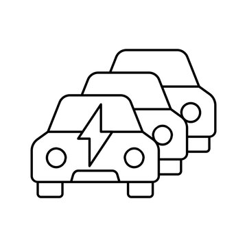 Electric vehicle EV fleet multiple cars parking line icon