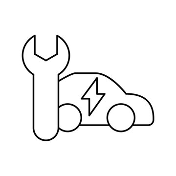Electric vehicle EV maintenance mechanic wrench tool line icon