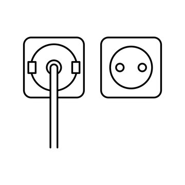 Electric wall socket and plug connector line icon