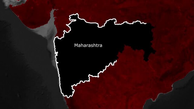 Animated Maharashtra state map highlighting boundaries with dynamic glowing outline and atmospheric geographical backdrop